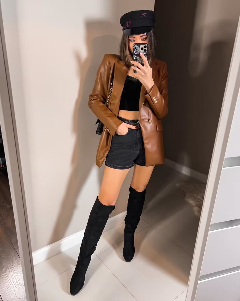 Y2K TRAF PU kožni sakoi za žene Jesen 2024. Ženski sakoi s dvorednim kopčanjem Kaputi Ženski elegantni i elegantni sakoi Nova odijela