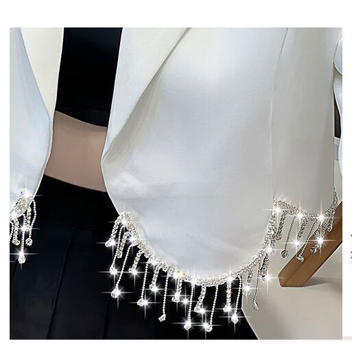 Naiste väike ülikonna bleiser tuttide ja teemantidega, lühike mantel, õhuke kõrge vöökohaga vabaajajope, suvine