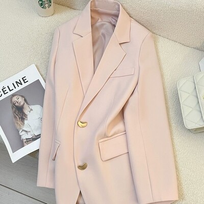 Blazer alb, roz piersic, damă, primăvară 2024, nou mic, high-end, stil zeiță, ocazional, elegant, costum mic, de înaltă calitate, la modă