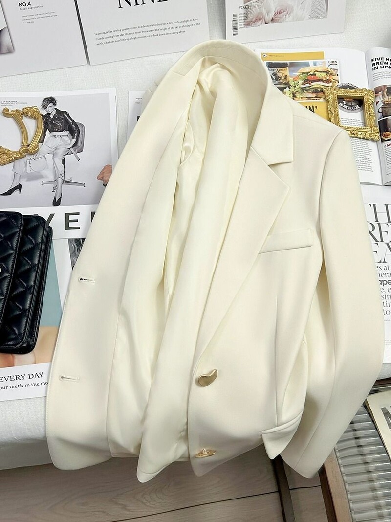 Blazer alb, roz piersic, damă, primăvară 2024, nou mic, high-end, stil zeiță, ocazional, elegant, costum mic, de înaltă calitate, la modă