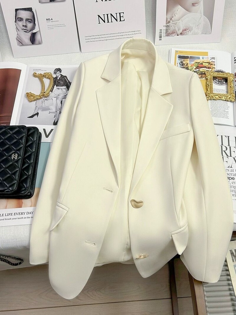 Blazer alb, roz piersic, damă, primăvară 2024, nou mic, high-end, stil zeiță, ocazional, elegant, costum mic, de înaltă calitate, la modă