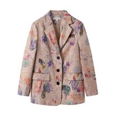 Graffiti καρό κοστούμι 2024 Νέο παλτό Γυναικεία Ρούχα , Ανοιξιάτικα φθινοπωρινά σακάκια ώμου φαρδιά casual σακάκια κοστούμι blazer