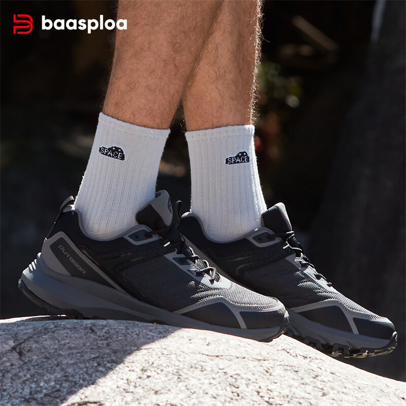 Baasploa Pantofi de drumeție pentru bărbați Pantofi de drumeție la modă nouă, în aer liber, anti stropire de apă, confort pantofi de mers ocazional, antiderapante, alpinism, cu șireturi