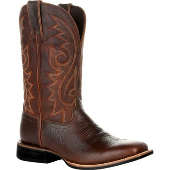 Ανδρικές μπότες Mid Calf Western Cowboy Μοτοσικλέτες Ανδρικές μπότες φθινοπώρου εξωτερικού χώρου PU Δερμάτινες τοτέμ Med-Calf Ανδρικά παπούτσια με ρετρό σχεδίαση