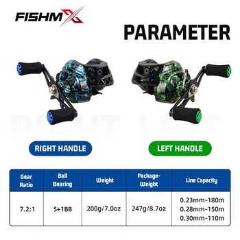 Fishmx Baitcasting Fishing Reel Metal Long-Range Anti Explosion Line Magnetic Brake 7.2:1 Micro Fishing Reel