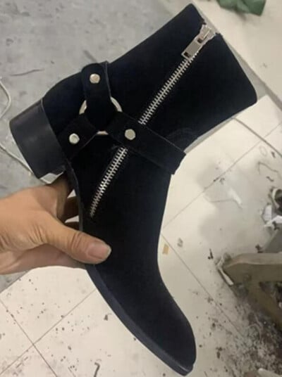 Uued pruunid/mustad seemisnahast jalatsid ketid, pandlad, meeste saapad, kuhjaga kontsaga saapad, küljetõmblukuga, meeste moesaapad, kingad