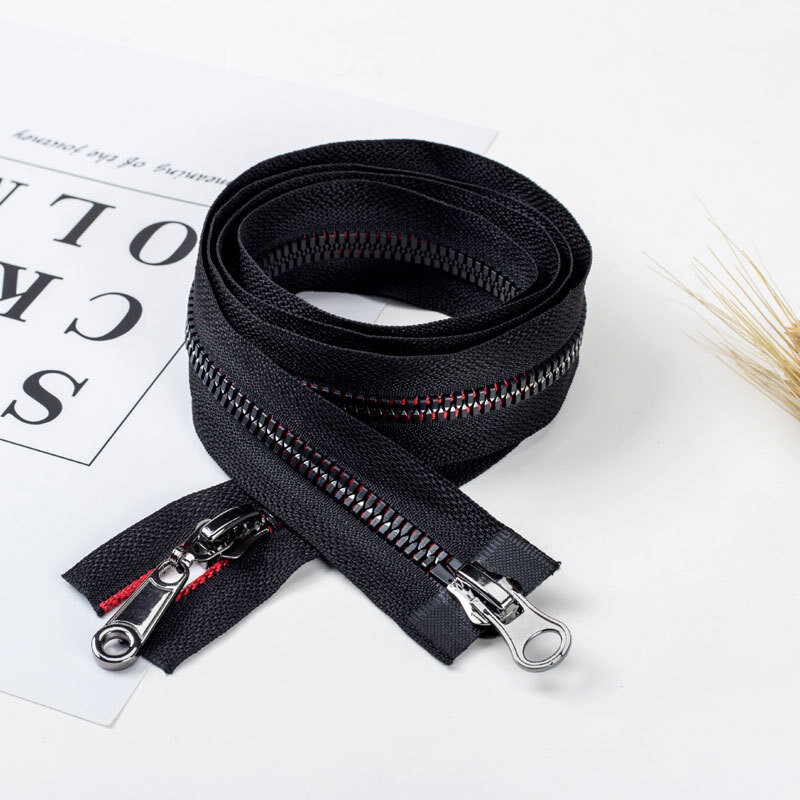 Taškinis pavyzdys Nr. 8 dervos kukurūzų danties užtrauktukas, šlifuojantis viena eilė violetinė raudona dugnas dvigubai atvira uodega 120 cm pūkinės striukės užtrauktukas