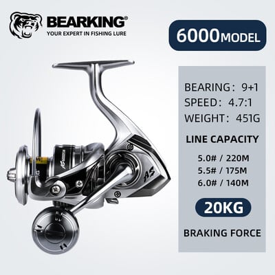 BEARKING mulinetă de pescuit cu apă sărată, nou sosire, care se învârte 1000-6000 9 + 1BB 5.2:1 Max Drag 10-20KG Mulinete rezistente la apă