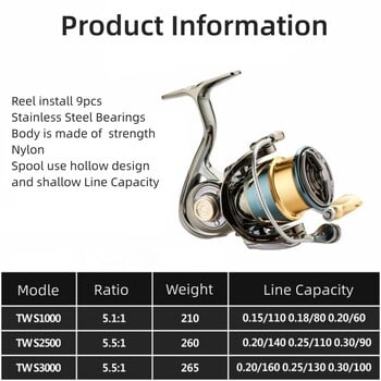 Mavllos Chaser Trout Spinning Reel, Drag Power 15Kg Αναλογία 5,1:1 Εξαιρετικά ελαφρύ ρηχό καρούλι Bass Spinning Reel,Snapper Fishing Rod