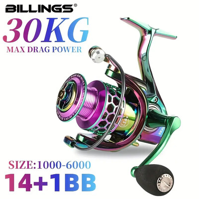 BILLINGS SK 1000–6000 serija, 5,0:1/4,7:1 pavaros santykis, 22 LB maksimalus pasipriešinimas, CNC metalinis svirtis, besisukanti žūklės ritė, skirta gėlavandeniui sūriam vandeniui