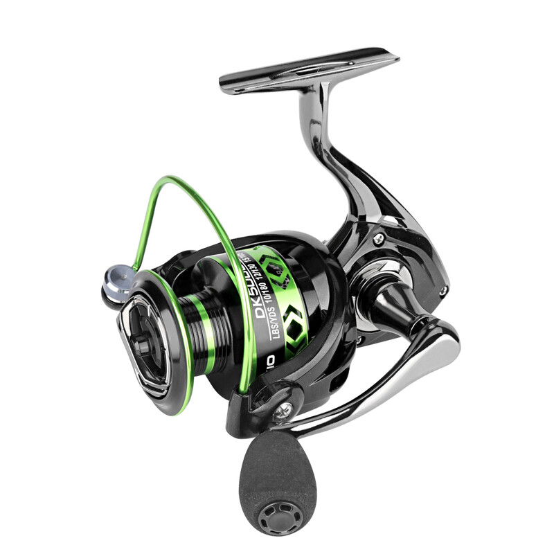 DEUKIO TK2000~7000 Изцяло метална черна зелена риболовна макара 5.2:1 предавателно отношение Максимално съпротивление 12 кг въртяща се макара Сладководна морска вода Двойна употреба