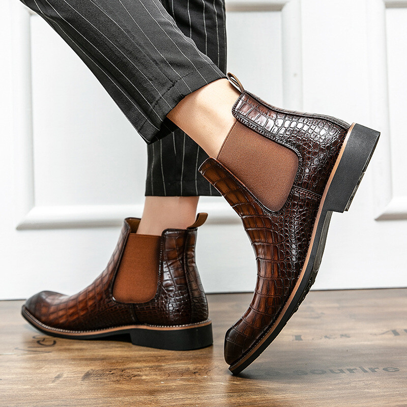 Causal Business Hallid Meeste Chelsea saapad Mood krokodillinahast saapad Meestele Slip-on poolsaapad Man botines hombre