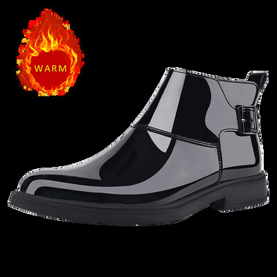 Κλασικά επώνυμα ανδρικά γυαλιστερά δερμάτινα παπούτσια με μυτερά Επίσημα παπούτσια γραφείου Επιχειρηματικά κοντά μποτάκια Ανδρικές μπότες Chelsea Χειμερινές βαμβακερές μπότες