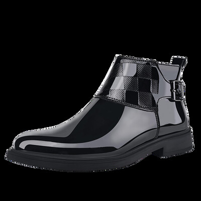 Κλασικά επώνυμα ανδρικά γυαλιστερά δερμάτινα παπούτσια με μυτερά Επίσημα παπούτσια γραφείου Επιχειρηματικά κοντά μποτάκια Ανδρικές μπότες Chelsea Χειμερινές βαμβακερές μπότες