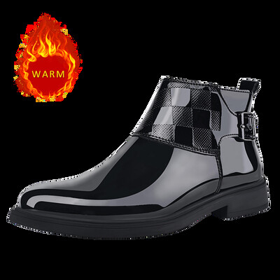 Κλασικά επώνυμα ανδρικά γυαλιστερά δερμάτινα παπούτσια με μυτερά Επίσημα παπούτσια γραφείου Επιχειρηματικά κοντά μποτάκια Ανδρικές μπότες Chelsea Χειμερινές βαμβακερές μπότες