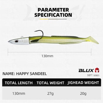 BLUX Happy Sandeel 13cm 27g Soft Live Eel Fishing Lure Paddle Tail Jig Head Hook Βινύλια Δόνηση Τεχνητό Δόλωμα Εξοπλισμός αλμυρού νερού