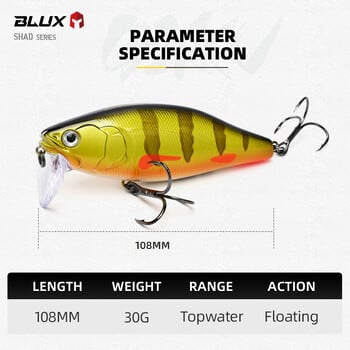 BLUX GIAN 105F Minnow Topwater Fishing Lure 108mm 30g Crank Floating Swimming Hard Bait Noise System Wobbler Shad For Bass Pike