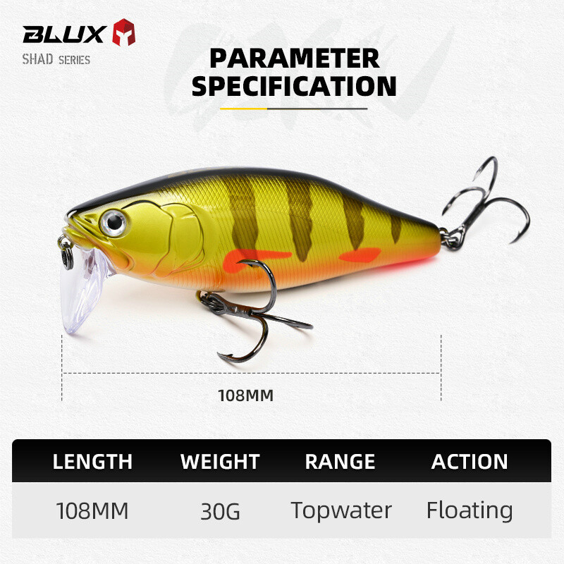 BLUX GIAN 105F Minnow Topwater Риболовна примамка 108 mm 30 g Crank Плуваща твърда примамка Noise System Wobbler Shad For Bass Pike