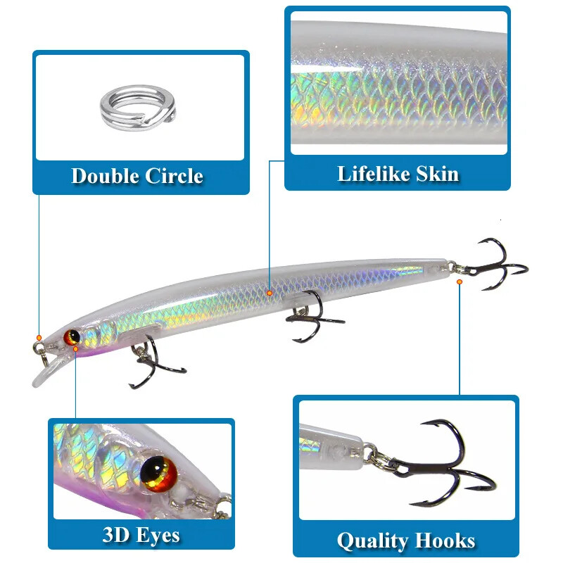 10 buc./lot Ultra Long Casting Floating Minnow Naluci de pescuit Momeală tare 130mm 15g Flounder Biban de mare Apă sărată Aparatură de pescuit de mare