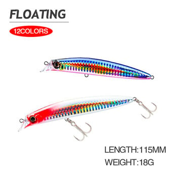 11,5cm 15g Fishing Lure Minnow Wobbler Diving 0,3M Floating Jerkbait Swimbait Artificial Hard Bait Ocean Beach Fishing Bass Bait