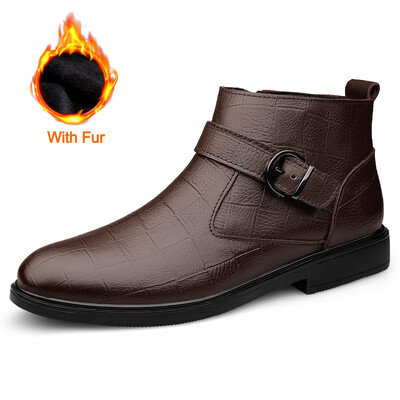 Pantofi pentru bărbați din piele naturală de ultimă generație Cizme formale italiene negre Cizme Chelsea de iarnă rochie în stil britanic Cizme de afaceri pentru bărbați