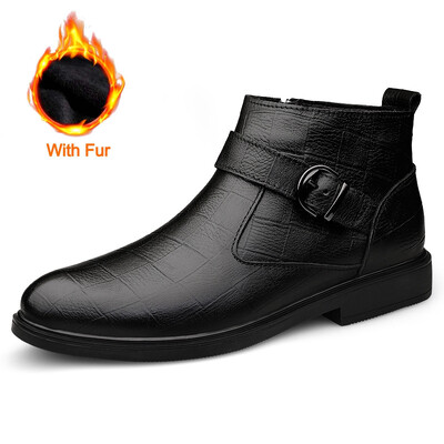 Pantofi pentru bărbați din piele naturală de ultimă generație Cizme formale italiene negre Cizme Chelsea de iarnă rochie în stil britanic Cizme de afaceri pentru bărbați