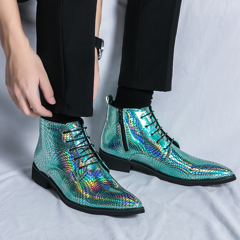 Talvine Luksuslik Kleit Saapad Briti Stiilis Meeste Säravad Nahast Saapad Rohelised Ärijalatsid Meeste Pulmakingad Nööritavad Chelsea Saapad