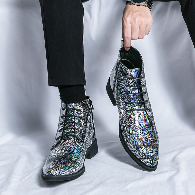 Talvine Luksuslik Kleit Saapad Briti Stiilis Meeste Säravad Nahast Saapad Rohelised Ärijalatsid Meeste Pulmakingad Nööritavad Chelsea Saapad