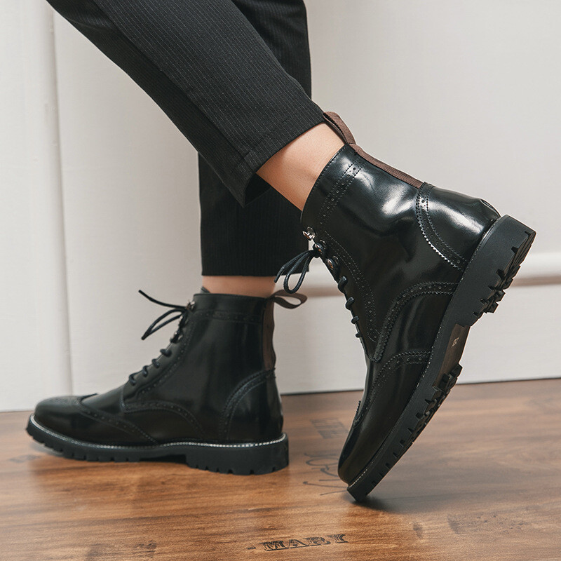 Klassikalised ärimeeste Brogue saapad Briti stiilis kõrge ülaosaga sinine kleit kingad Meeste terava otsaga nahast poolsaapad meestele, suur suurus 48