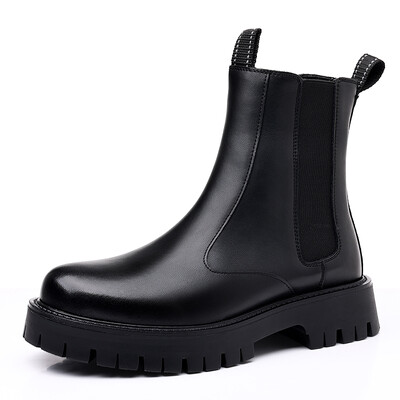 Brändi klassikalised mustad kõrged saapad Meeste kõrge kontsaga ehtsast nahast pahkluu Chelsea saapad meeste Briti stiilis paksu tallaga kesksaapad