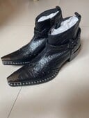 Fotografii reale cizme rochii militare italiene lucrate manual, piele de vacă neagră, oțel, vârf ascuțit, tocuri înalte, cizme de cowboy pantofi bărbat