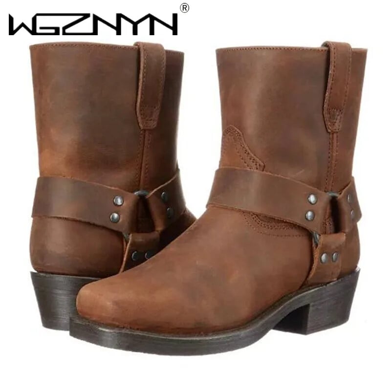 2024 Ανδρικές ρετρό καουμπόικες ανδρικές μπότες μεσαίου μοσχαριού Western Mixed Gender PU Δερμάτινες ανδρικές μπότες slip on παπούτσια Winter Knight Boots