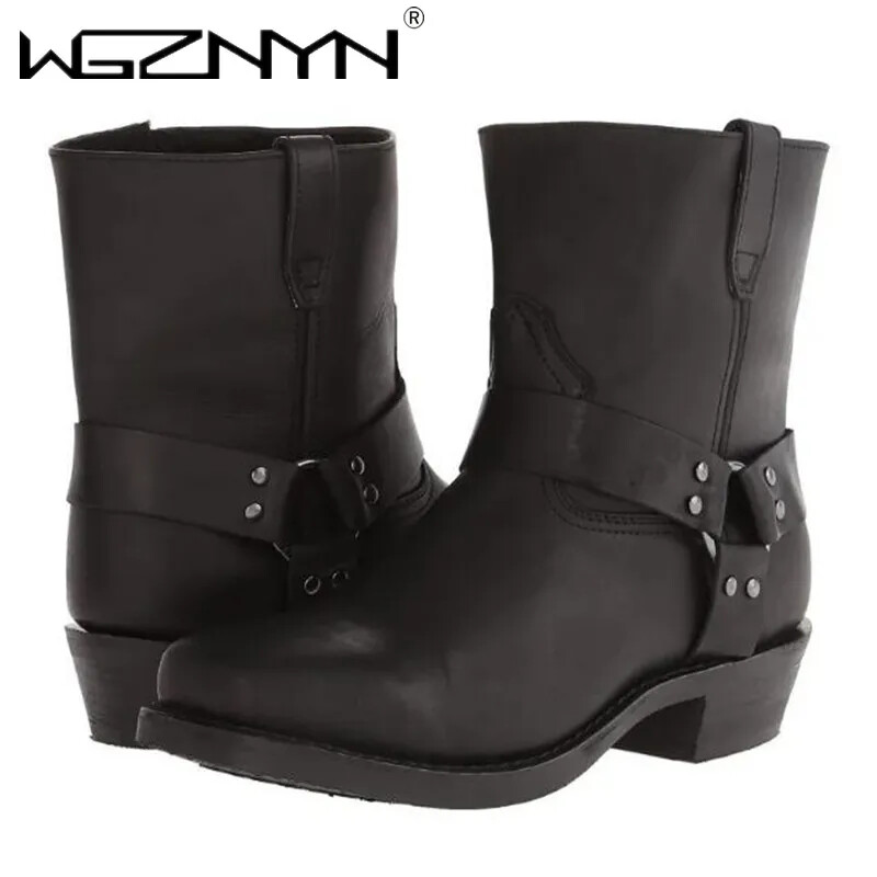 2024 Ανδρικές ρετρό καουμπόικες ανδρικές μπότες μεσαίου μοσχαριού Western Mixed Gender PU Δερμάτινες ανδρικές μπότες slip on παπούτσια Winter Knight Boots