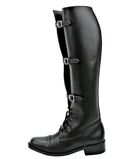 Moda bărbați maro negru cafea culoare uni vârf rotund curea Catarame cu dantelă cizme plate până la genunchi pantof de motocicletă pentru bărbați