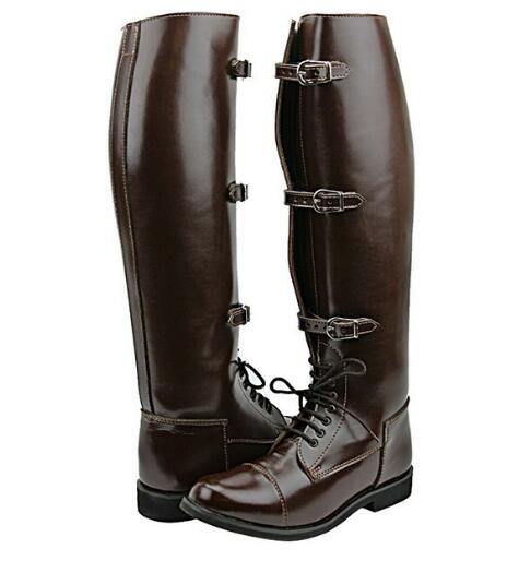 Moda bărbați maro negru cafea culoare uni vârf rotund curea Catarame cu dantelă cizme plate până la genunchi pantof de motocicletă pentru bărbați