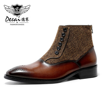 Νέα Desai Fashion Boots Block Ανδρικές δερμάτινες μπότες ρετρό βουρτσισμένο χρώμα Ανδρικές μπότες Martin με κουμπιά Ευέλικτο