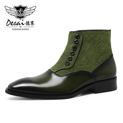 Cizme noi de modă Desai Block Cizme din piele pentru bărbați Culoare retro periată Cizme Martin cu nasturi pentru bărbați Versatile