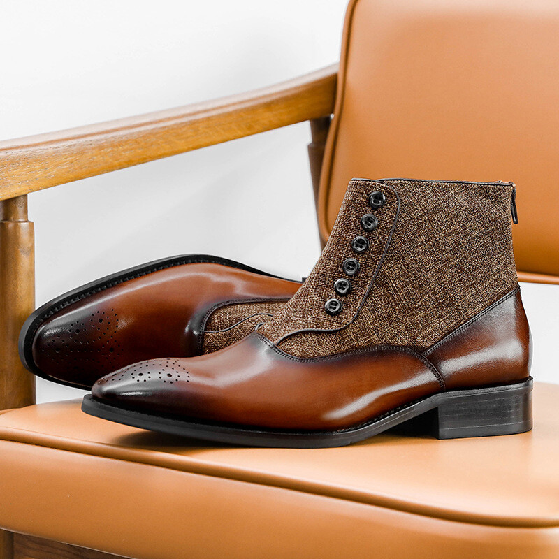 Cizme noi de modă Desai Block Cizme din piele pentru bărbați Culoare retro periată Cizme Martin cu nasturi pentru bărbați Versatile