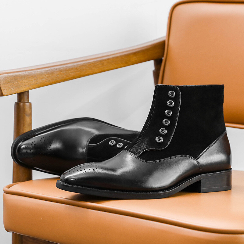 Cizme noi de modă Desai Block Cizme din piele pentru bărbați Culoare retro periată Cizme Martin cu nasturi pentru bărbați Versatile