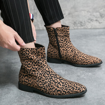 Χειμερινά ζεστά Leopard Chelsea Boots for Men Ανδρικά μποτάκια μόδας με φερμουάρ Άνετα Δερμάτινα Μποτάκια Άντρας Plus Size 48