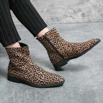 Χειμερινά ζεστά Leopard Chelsea Boots for Men Ανδρικά μποτάκια μόδας με φερμουάρ Άνετα Δερμάτινα Μποτάκια Άντρας Plus Size 48