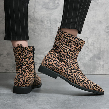 Χειμερινά ζεστά Leopard Chelsea Boots for Men Ανδρικά μποτάκια μόδας με φερμουάρ Άνετα Δερμάτινα Μποτάκια Άντρας Plus Size 48