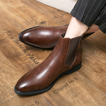 New Britain Gentleman Chelsea Ankle Boots Μυτερά λουστρίνι ανδρικά παπούτσια Ζεστά βελούδινα ανδρικά παπούτσια για ανδρικά μαύρα καφέ ψηλά μπλουζάκια