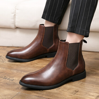 New Britain Gentleman Chelsea Ankle Boots Μυτερά λουστρίνι ανδρικά παπούτσια Ζεστά βελούδινα ανδρικά παπούτσια για ανδρικά μαύρα καφέ ψηλά μπλουζάκια