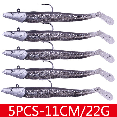 Set de momeli artificiale din silicon moale cu cap de gabarit de 5 buc. Set de naluci pentru pescuit de iarna pentru pastrav de iarna pentru trolling de biban de mare