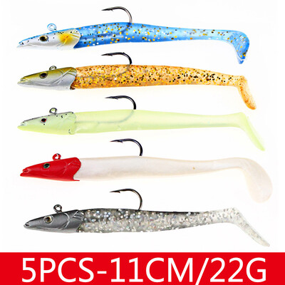 Set de momeli artificiale din silicon moale cu cap de gabarit de 5 buc. Set de naluci pentru pescuit de iarna pentru pastrav de iarna pentru trolling de biban de mare