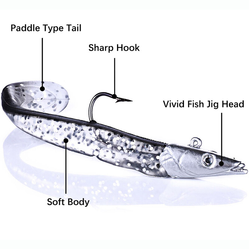 Set de momeli artificiale din silicon moale cu cap de gabarit de 5 buc. Set de naluci pentru pescuit de iarna pentru pastrav de iarna pentru trolling de biban de mare