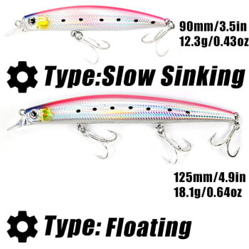 B&U 90mm 125mm Sea Slow Sinking/Floating Long Casting Minnow Fishing Saltwater Wobbler Jerkbaits Swimbait Bass Tuna за риболов