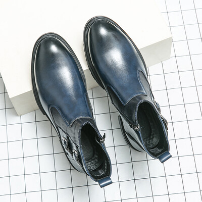 Visokokvalitetne modne muške visoke čizme s patentnim zatvaračem sa strane s dvostrukom kopčom u jesenskom britanskom stilu, udobne kožne kratke čizme