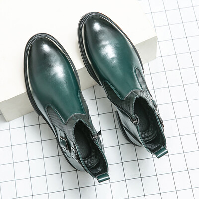 Visokokvalitetne modne muške visoke čizme s patentnim zatvaračem sa strane s dvostrukom kopčom u jesenskom britanskom stilu, udobne kožne kratke čizme